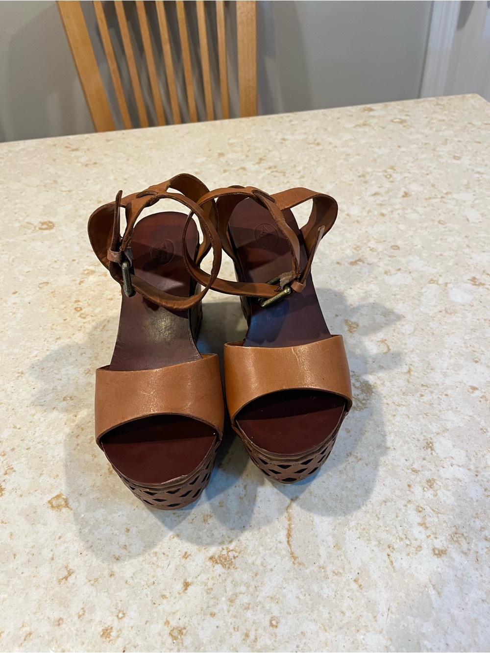 ASH Women’s Brown Leather Ankle-Strap Platform Sandals